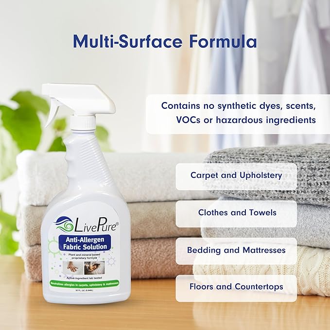 LivePure Anti-Allergen 32 OZ Fabric Spray for Household Surfaces, 2 Pack