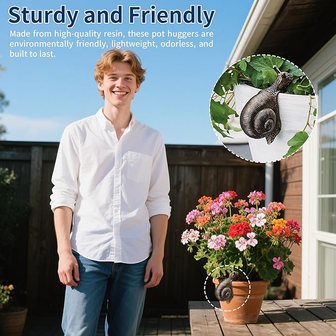 2025 New Vintage Resin Snail Embracing Flowerpot Statue Climbing Statue And Flowerpot Miniature Fairy Tale Garden Terrace Decoration Resin Art Courtyard Lawn Outdoor Fence Hanging Animal Decoration