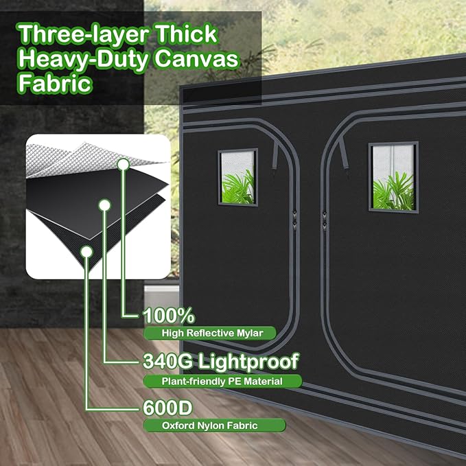 Grow Tent 96"x96"x78" Hydroponic 600D Mylar Grow Tent Reflective Garden Growing Dark Room with Observation Window, Removable Floor Tray for Indoor Plant Growing 8x8