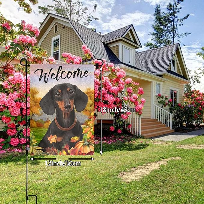 Dachshund Fall Pumpkin Fall Dog Garden Flag Welcome Party Outdoor Outside Decorations Picks Home House Garden Yard Decor 12x18 Inch