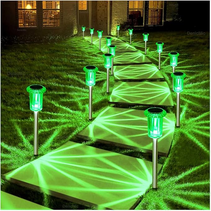 DenicMic Halloween Solar Lights Outdoor 10 Pack Green LED Waterproof Yard Garden Patio Backyard Pathway Walkway Landscape Lawn Outside Halloween Decorations Outdoor