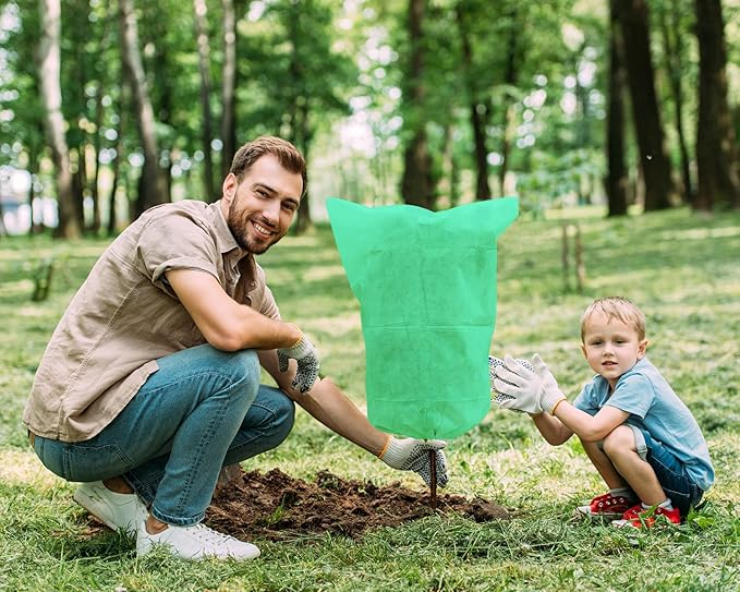 EAONE 12 Pack Plant Covers Freeze Protection, 24x32'' Winter Frosts Cloth for Outdoor Plants, Reusable Frost Blankets Drawstring Bags for Cold Freeze Sun Protection Bird Insect Prevention,Green