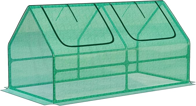 BPS 4x2x2 ft Mini Greenhouse with Green PE Cover UV-Protected Roll-Up Zipper Windows, Ideal for Indoor or Outdoor Use on Raised Garden Beds