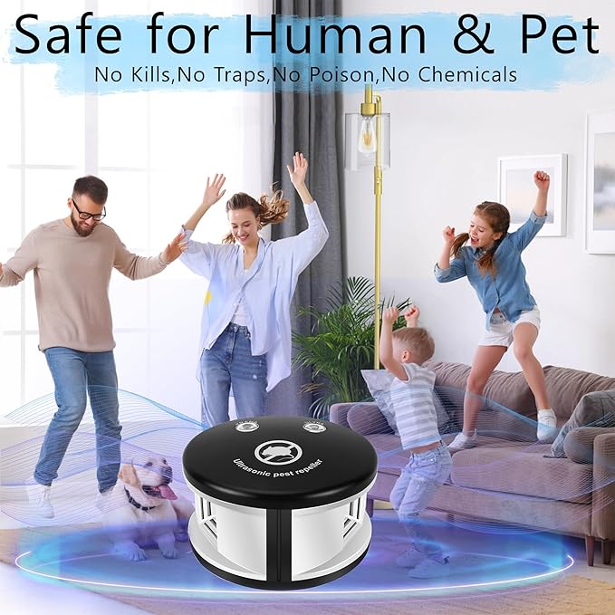 360° Ultrasonic Mouse Repellent, Plug in Rodents Repeler Indoor, Squirrels Repellent with High-Impact Ultrasonic and Pressure Waves for House Kitchen Garage Warehouse, Multiple Pest Deterrent Control