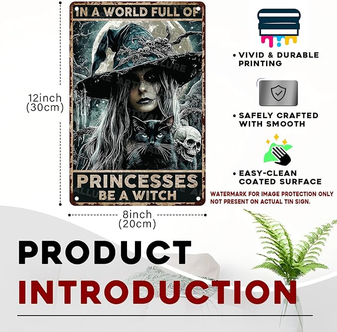 Goth Metal Tin Sign Vintage Halloween Wall Art Kitchen Witch Decoration Spooky Rustic Decor Tin Plaque Retro Iron Painting 8x12inch