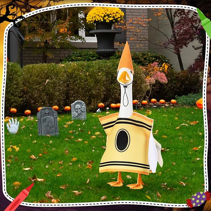 Geyoga Halloween Porch Goose Outfit 23" Classroom Goose Clothes Fall Lawn School Garden Patio Yard Outdoor Decorations(Yellow,Crayon)