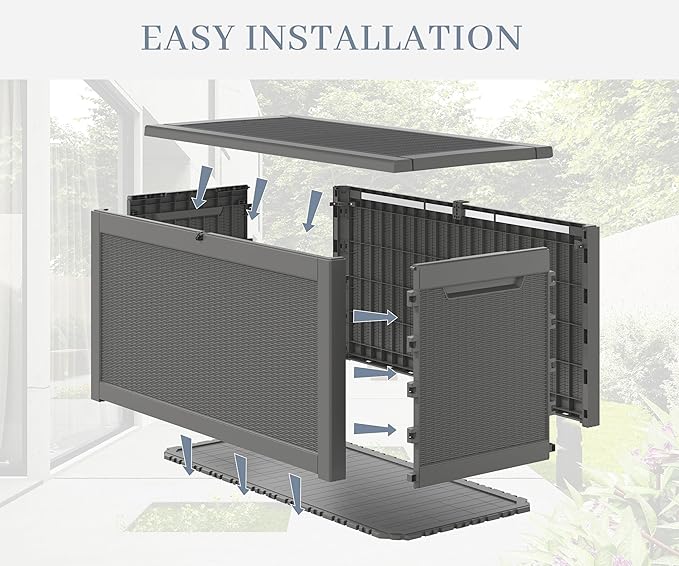 NUNU LAB 260 Gallon Outdoor Storage Box,Resin Large Sturdy Deck Box, Backyard Outside Storage Box Waterproof with Double Wall Panels,Package Delivery Garden Outdoor Hose