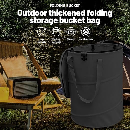 Pop up Camping Trash can with lid,Collapsible 24 Gallons Trash can with Sorting Clips,Garden Garbage Bag with Lid,Lawn and Leaf Bags - Reusable Yard Waste Bags (Black)