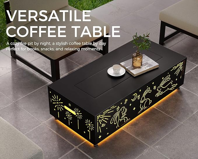 NICESOUL 42'' Natural Gas/Propane Fire Pit Rectangular, Low Profile Firepits with Tank Table for Outside Patio, 50000 BTU Outdoor Fireplace with LED Lights Lamp for Backyard Garden, CSA, Dark Grey