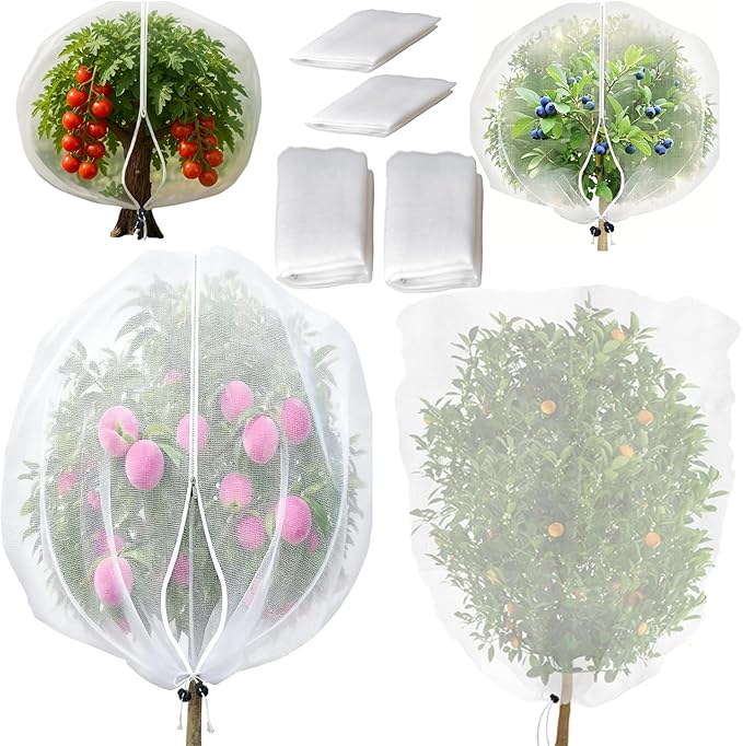 Garden Mesh Netting with Drawstring & Zipper,4PACK Mesh Netting Pest Barrier Protection Bird Mosquito Net Plants Cover for Patio Vegetable Plants Fruit Tree (4FTx5.9FT+2.3FTx3.3FT)