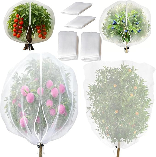 Garden Mesh Netting with Drawstring & Zipper,4PACK Mesh Netting Pest Barrier Protection Bird Mosquito Net Plants Cover for Patio Vegetable Plants Fruit Tree (4FTx5.9FT+2.3FTx3.3FT)