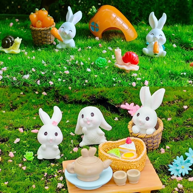 Kai Dream 39 Pcs Fairy Garden Kit - Rabbits and Carrots House,Bunnies Themed Mini Resin Figurines Indoor or Outdoor Decoration,Plant House or Patio Micro Landscapes Décor