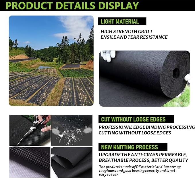 Heavy Duty Weed Barrier Landscape Fabric, 3.2OZ Non Woven Geotextile Fabric Weed Blocker Fabric,Layered Weed Control Mat for Gardening, Landscaping & Ground Cover,Black (3x180FT)