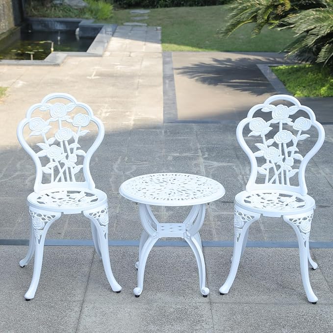 KAILI Outdoor Cast Aluminum Side Table Patio Side Table Backyard, Pool, Indoor, Easy Maintenance and Weather Resistant Coffee Table Porch Table Bistro Table (18.5round-White)