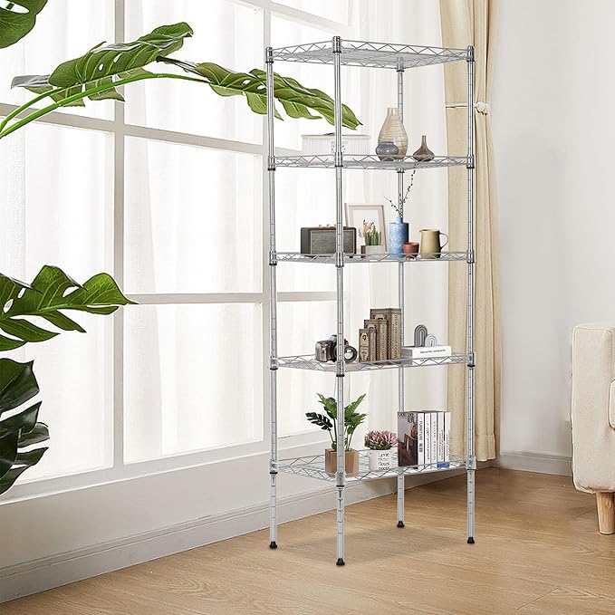 FDW 5 Tier Wire Shelving Adjustable Metal Shelves 17L x 12W x 48H NSF Pantry Shelves Storage Rack Shelving Units for Kitchen Garage Small Places Commercial,Chrome