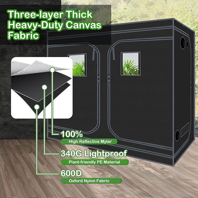 Grow Tent, 120"x60"x78" Hydroponic Mylar Grow Tent Reflective Garden Growing Dark Room with Observation Window, Removable Floor Tray for Indoor Plant Growing 10x5