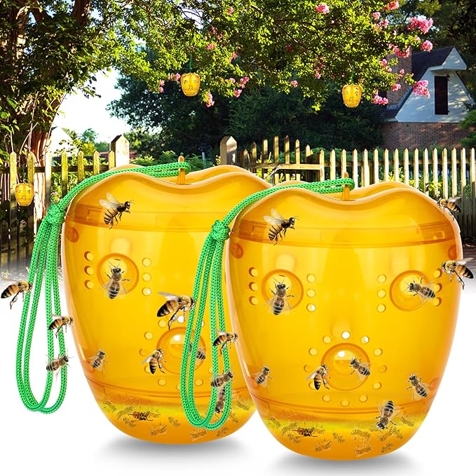 Wasp Trap, Yellow Jacket Trap Outdoor Hanging, Reusable Hornet and Wasp Catcher Traps for Outside, 2 Pack - Orange