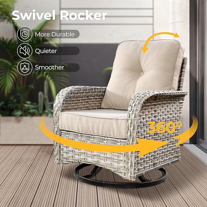 HOOOWOOO Outdoor Sectional Patio Furniture Set,8 Pieces Wicker Conversation Sets,Extra Deep Out Door Sofa Outside Furniture Couch with Swivel Chairs Ottoman,Beige