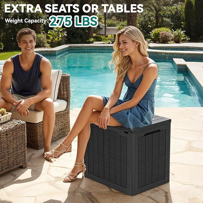 YITAHOME 30 Gallon Outdoor Storage Box, Small Water Resistant Resin Deck Box, Indoor Outdoor Lockable Rattan Storage Container for Patio, Garden, Cushions, Tools, Equipment (Black)