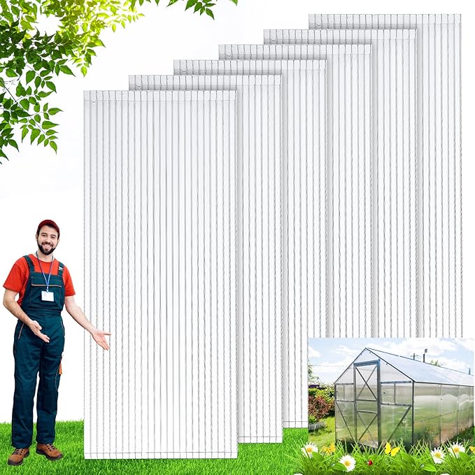 Tatuo 6 Pack 8' X 2' X 0.16'' Polycarbonate Greenhouse Panels Polycarbonate Sheets Twin-Wall Roof Panels Waterproof UV Protected Clear Corrugated Plastic Roofing for Greenhouse Replacement