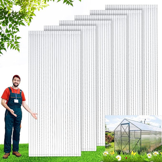 Tatuo 6 Pack 8' X 2' X 0.16'' Polycarbonate Greenhouse Panels Polycarbonate Sheets Twin-Wall Roof Panels Waterproof UV Protected Clear Corrugated Plastic Roofing for Greenhouse Replacement