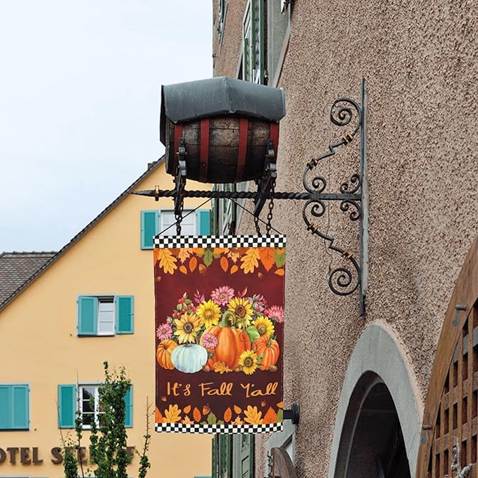 Fall Pumpkin Sunflower Daisy Pine Cones Autum Garden Flag Welcome Party Outdoor Outside Decorations Picks Home House Garden Yard Decor 12x18 Inch