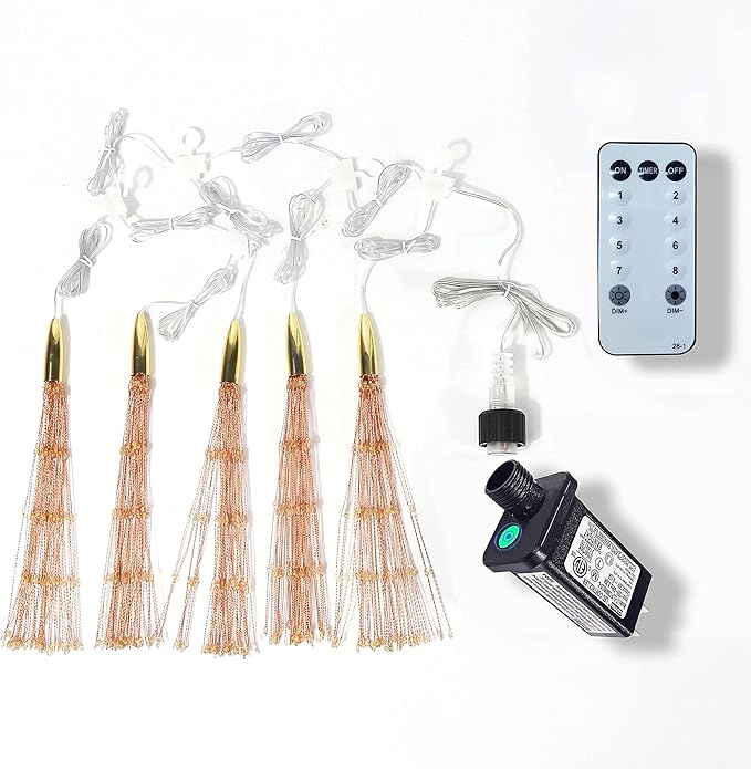 5 Pack 1000LED Plug in Starburst Sphere Lights,Firework Light 8 Modes Dimmable Remote Control Waterproof Hanging Copper Wire Fairy Light for Patio Party Tent Christmas (Warm White)