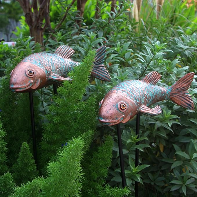 Garden Statues,Koi Fish Decor,Set of 2 Antique Koi Fish Garden Statue,Sculpture for Outdoors,Patio Decor,Backyard and Home Kitchen Decoration,Gifts for Mom Women Grandma