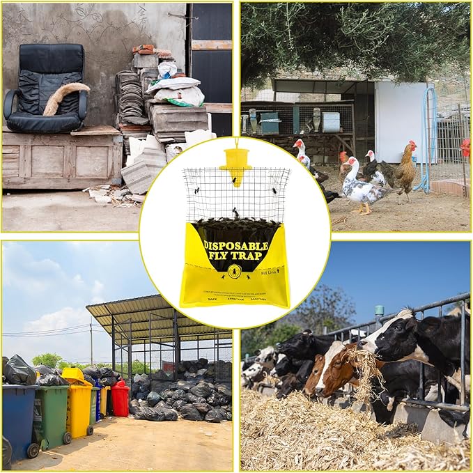 Glovv 2 Pack 10.8 * 12.6 Inch Big Fly Trap for Patio, Bags Outdoor Disposable, Hanging Flies Catcher with Bait, Ranch Repellent Hunter Killer Stable Horse Control for Barn, Farm, Bugs