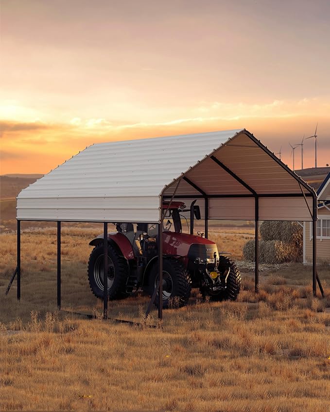 13x16x7.3 FT Metal Carport with Heavy Duty Frame, Galvanized Steel Roof & Enhanced Base Heavy Duty Car Ports for All-Weather Car Garage Shelter for Car, Truck, Pickup, SUV, Tractor, and Boat