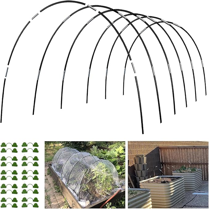 Garden Hoops Grow Tunnel, 6 Sets of 7FT Greenhouse Hoops for Raised Beds, Rust-Proof Fiberglass Frame for Garden Netting, Small Greenhouse Kit, Shade Cloth, Plant Row Covers, 30pcs
