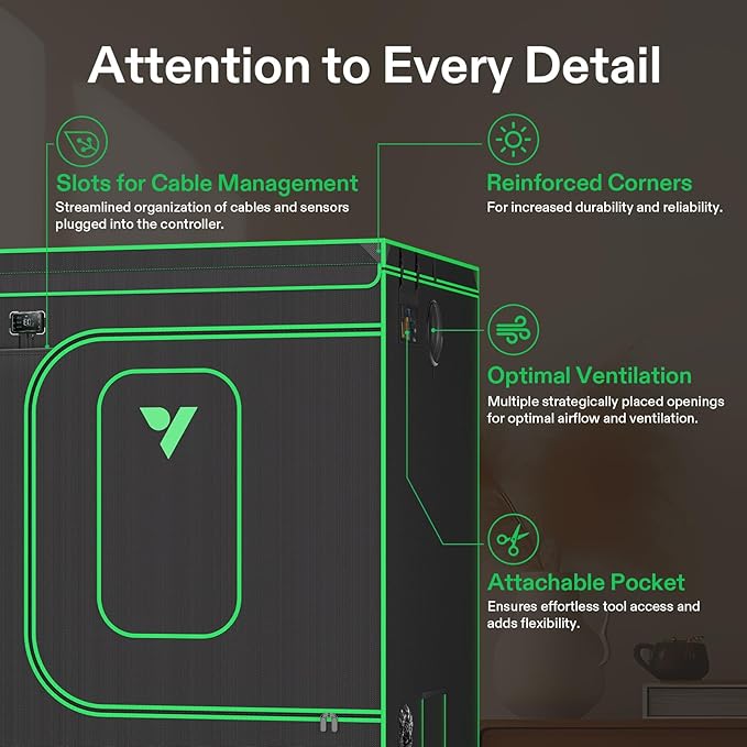 VIVOSUN P105 120"×60"×80" PRO Grow Tent, with Thick 1 inch Poles, Strengthened High Reflective Mylar Oxford Fabric, Extra Hanging Bars & High CFM Kit for Hydroponics Indoor Plant for VSFD6500×2
