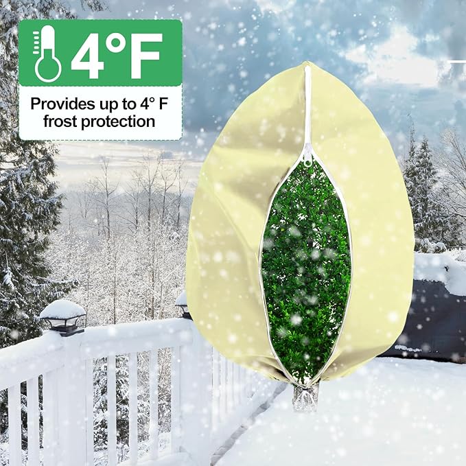 Plant Covers Freeze Protection with Zipper Drawstring, 74.8"X 90.5" Fig Tree Covers for Winter Cold Weather Large Frost Blankets for Outdoor Plants Shrub Trees Jacket Covers Bags for Winter
