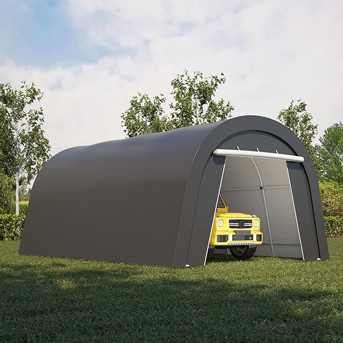 Heavy Duty Carport 13X20FT, Portable Garage with 2 Roll Up Doors Vents and Metal Round Roof, Outdoor Storage shed Car Port Canopy Tent for Garden Tools, Vehicle Truck Boat, Party, Dark Gray