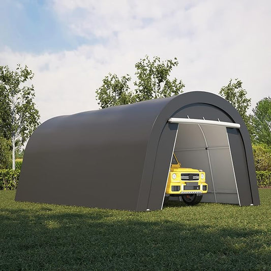 Heavy Duty Carport 13X20FT, Portable Garage with 2 Roll Up Doors Vents and Metal Round Roof, Outdoor Storage shed Car Port Canopy Tent for Garden Tools, Vehicle Truck Boat, Party, Dark Gray