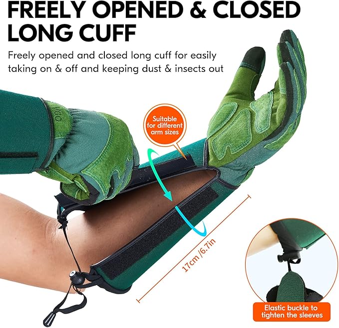 Vgo... 1 Pair Gardening Gloves Unses,Safety Work Gloves,Long Sleeves Gauntlet,Puncture-proof,Thorn Proof,Touchscreen(Size S,Green,SL7477)