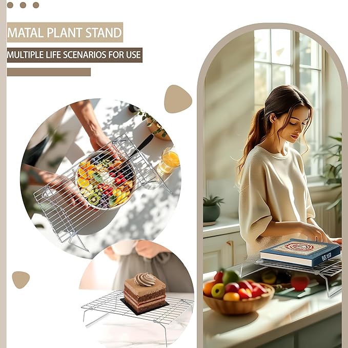 Sprouts Growing Rack 4-Tier 14 inch Shelf, Metal Foldable Plant Stand for Sprouting Tray Indoor, Seed Starting Tray Plant Shelf, Silver Rack for Kitchen Table Top Space Saving