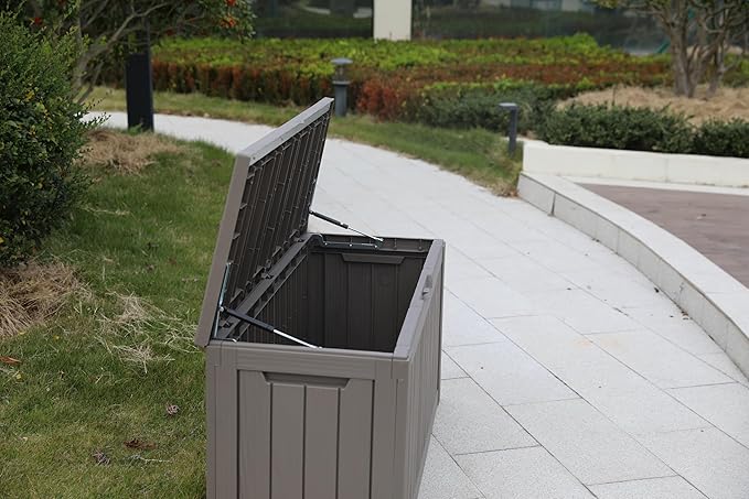 BTEXPERT 80 Gallon Deck Box Outdoor Storage Container Stainless Steel Rods for Patio Furniture Garden Tools Cushions Pool Supplies Sports Equipment Waterproof Lockable UV Resistant Set of 2