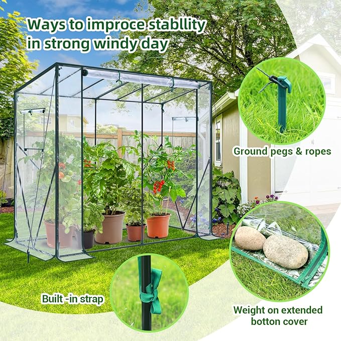 Ohuhu Tomato Greenhouse for Outdoors: Portable Lean to Green House Heavy Duty with Roll-Up Zippered Door, Tall Plastic Greenhouses for Outside Plants Growing Shed Tent for Backyard Transparent