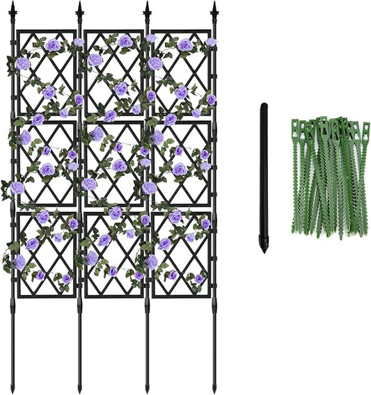 Garden Trellis for Climbing Plants Outdoor 5.25 FT, Plastic Coated Iron Pipe Metal Support Wall Tall Plant Trellis Fence with 20 Ties for Ivy Vines Rose