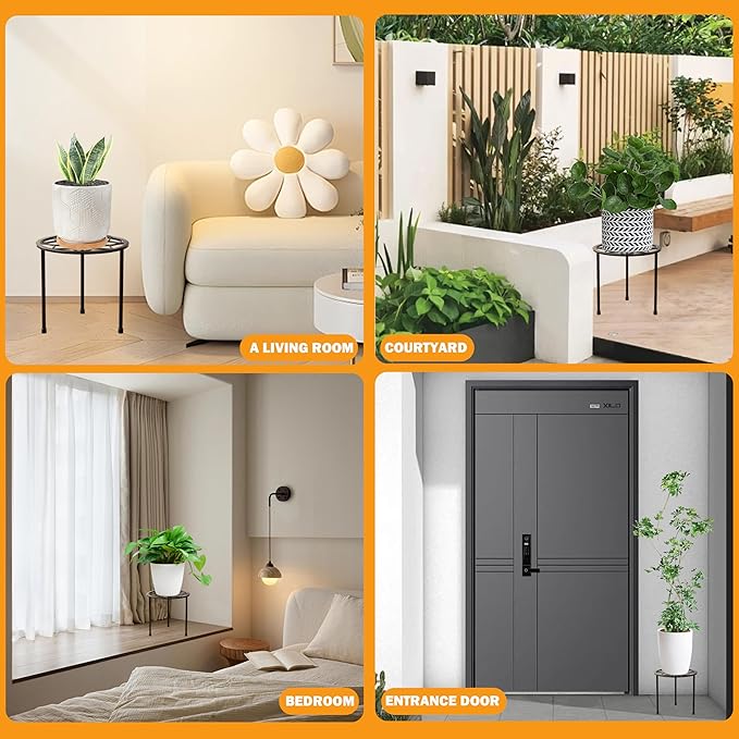 Metal Plant Stand Indoor Outdoor,Indoor Plant Stands for Patio Rust Proof,Heavy Duty Flower Pot Stands for Multiple Plant,Brown Potted Plant Holder for Garden Home (5 Pack Brown)