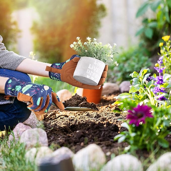 Bamllum Leather Gardening Gloves for Women - Working Gloves for Weeding, Digging, Planting, Raking and Pruning