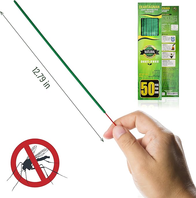 Mosquito Repellent Incense Sticks 50 Pieces per Box, for Patio/Natural Ingredients Citronella Oil/Lemongrass Oil/Made Natural Based Essential - DEET Free - Mosquito Repellent Outdoor