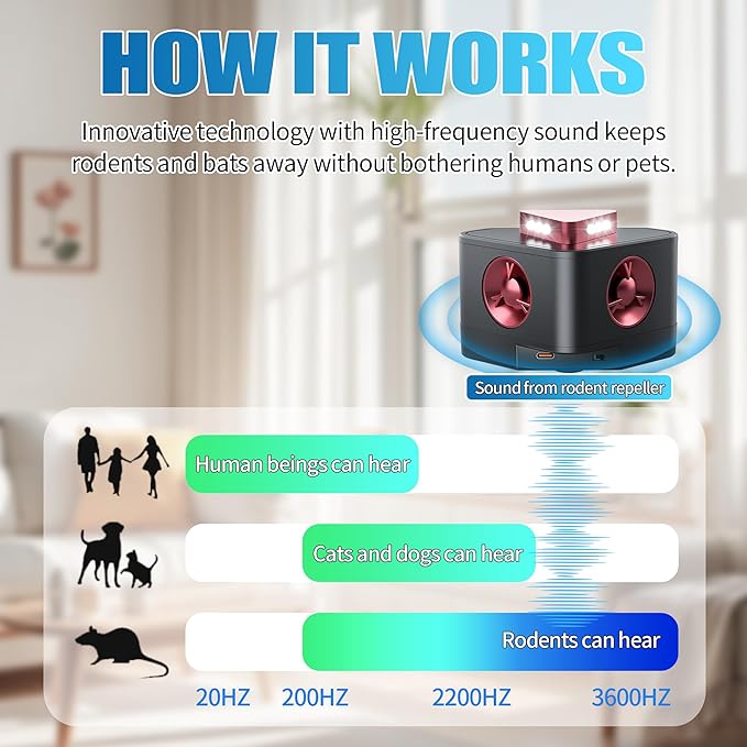 Newly Upgraded Chip-Ultrasonic Pest Repeller Indoor,Variable Frequency Rodent Repellent, Prevents Adaptation, Squirrel Repellent for House,Suitable for Attics,Garages,RVs,etc.