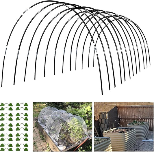 Garden Hoops Grow Tunnel, 12 Sets of 7FT Greenhouse Hoops for Raised Beds, Rust-Proof Fiberglass Frame for Garden Netting, Small Greenhouse Kit, DIY Plant Support Garden Stakes, 60 pcs