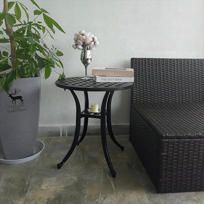Outdoor Cast Aluminum Side Table End Table for Patio, Backyard, Pool, Indoor Companion, Easy Maintenance and Weather Resistant, Black…