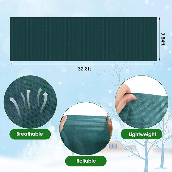 32.8 x 9.8 Ft Thicken Plant Covers Freeze Protection- Darkgreen Warm Winter Frost Cloth Blanket- Garden Fabric Plant Floating Row Cover Protecting Plants from Freezing Animal Eating, Anti -7.6℉ (-20℃)