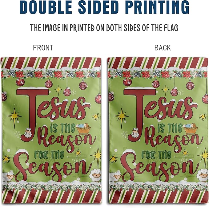 Merry Christmas Flag Jesus is the Reason for the Season Banner Christian Garden Flag Nativity Flags for Outside 12x18 Double Sided Winter Holiday Xmas Yard Outdoor Decoration