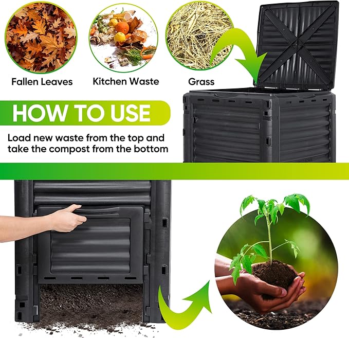 Large Garden Compost Bin, 80 Gallon (300L) Outdoor Composter Tumbler from BPA-Free Material for Fast Creation of Fertile Soil, Lightweight, Easy Assembly and Kitchen Waste Composting