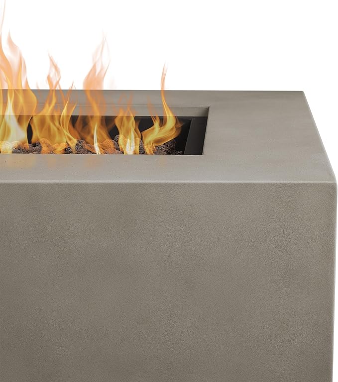 Real Flame Aegean 36”in Square Propane or Natural Gas Fire Pit Table, 50,000 BTU, Powder-Coated Steel, Push-Button Ignition, CSA Certified, Lava Rock, Storage Cover, Stainless Steel Burner with Lid